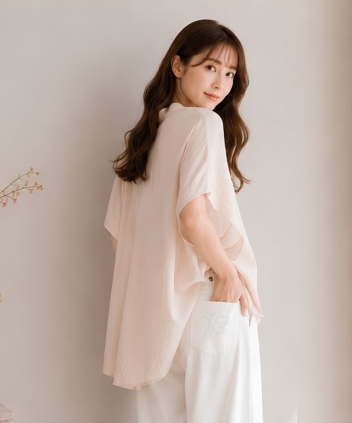 center i(センターアイ)の「バンドカラー ドルマンスリーブ 半袖ブラウス(シャツ/ブラウス・レディース・ベージュ/ホワイト/ブラック/ネイビー・FREE)」の12枚目の写真