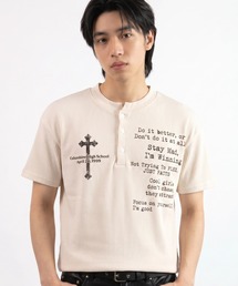 A'GEM/9 × .kom 『ARULE/アルール』Cross Graphic Thermal Henley Neck T-Shirt/クロスグラフィック サーマルヘンリーネック Tシャツ