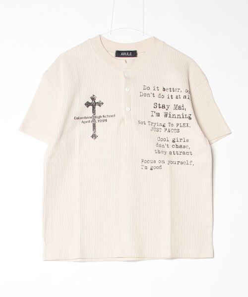 ARULE(アルール)の「A'GEM/9 × .kom 『ARULE/アルール』Cross Graphic Thermal Henley Neck T-Shirt/クロスグラフィック サーマルヘンリーネック Tシャツ(Tシャツ/カットソー・メンズ・ブラック/アイボリー・FREE)」の11枚目の写真