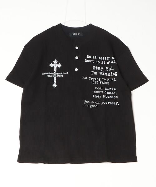 ARULE(アルール)の「A'GEM/9 × .kom 『ARULE/アルール』Cross Graphic Thermal Henley Neck T-Shirt/クロスグラフィック サーマルヘンリーネック Tシャツ(Tシャツ/カットソー・メンズ・ブラック/アイボリー・FREE)」の9枚目の写真