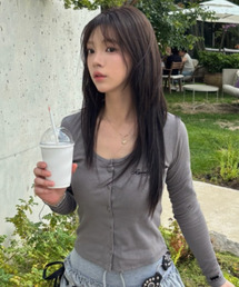 Heart Button Point Slim Cardigan Light gray