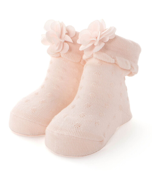 SLAP SLIP BABY(スラップスリップベビー)の「立体花モチーフソックスベビー(9~12cm)(ベビーシューズ/ベビーソックス・キッズ・ホワイト/ピンク・FREE)」の2枚目の写真