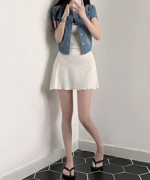 NoBelle（ノベル）の「襟付きウエストライン　半袖デニムトップス/ジャケット（デニムジャケット・レディース・ブルー系その他/ブラック/ブルー・FREE）」の15枚目の写真