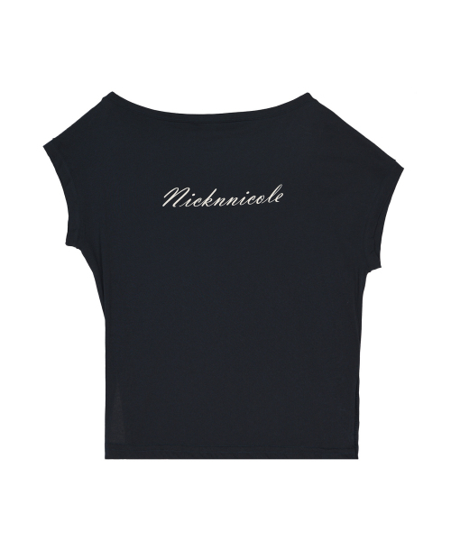 NICK&NICOLE（ニックアンドニコール）の「LETTERING OFF SHOULDER TOP_NAVY（Tシャツ/カットソー・レディース・その他・FREE）」の4枚目の写真