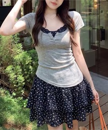 小花柄キャミソール＋U ネック半袖 本物 2 点セット