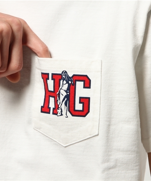 HYSTERIC GLAMOUR（ヒステリックグラマー）の「HG COLLEGE pt ポケ付T-SH（Tシャツ/カットソー・メンズ・ホワイト/ネイビー/ブラウン・LARGE/X-LARGE/MEDIUM/SMALL）」の8枚目の写真