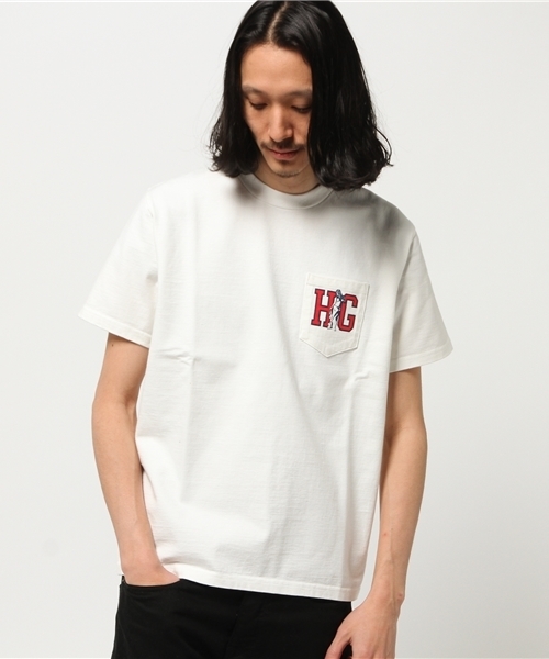 HYSTERIC GLAMOUR（ヒステリックグラマー）の「HG COLLEGE pt ポケ付T-SH（Tシャツ/カットソー・メンズ・ホワイト/ネイビー/ブラウン・LARGE/X-LARGE/MEDIUM/SMALL）」の10枚目の写真