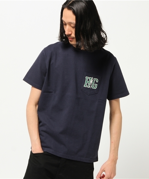 HYSTERIC GLAMOUR（ヒステリックグラマー）の「HG COLLEGE pt ポケ付T-SH（Tシャツ/カットソー・メンズ・ホワイト/ネイビー/ブラウン・LARGE/X-LARGE/MEDIUM/SMALL）」の5枚目の写真