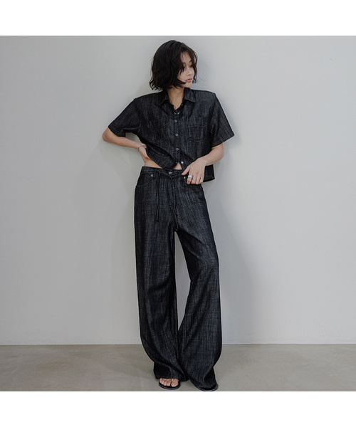 MEMUA(メムア)の「ヘジデニムストリングワイドパンツ(デニムパンツ・レディース・ブラック/ダークブルー・SMALL/MEDIUM/LARGE)」の2枚目の写真