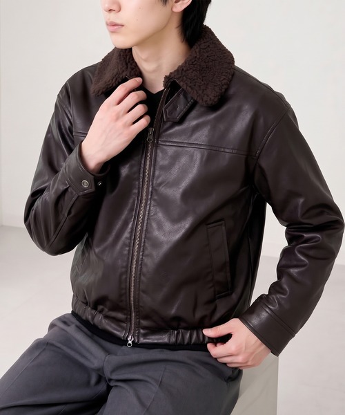 MONO-MART(モノマート)の「フェイクファー襟付き コンパクトフィット G-1フライトブルゾン(ブルゾン・メンズ・ブラック/ブラウン系/ブラウン・S/M/L)」の14枚目の写真