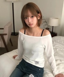 ◇COIRIS◇ブランド直輸入正規品/リブ オフショルダー ラグラン長袖Tシャツ Rib Off-Shoulder Raglan Long Sleeve Tee
