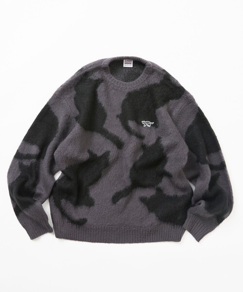 FREAK'S STORE(フリークスストア)の「CHOW DOWN/チャウダウン 限定展開 リラックスフィット ジャカード クルーネック モヘアタッチ シャギーニット / キャットモチーフ(ニット/セーター・メンズ・ブラック/ネイビー/ブラウン/チャコールグレー・SMALL/LARGE/MEDIUM)」の2枚目の写真