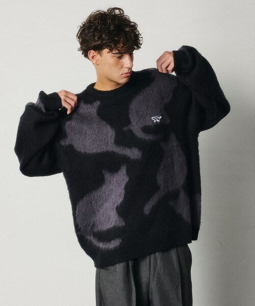 FREAK'S STORE(フリークスストア)の「CHOW DOWN/チャウダウン 限定展開 リラックスフィット ジャカード クルーネック モヘアタッチ シャギーニット / キャットモチーフ(ニット/セーター・メンズ・ブラック/ネイビー/ブラウン/チャコールグレー・SMALL/LARGE/MEDIUM)」の1枚目の写真