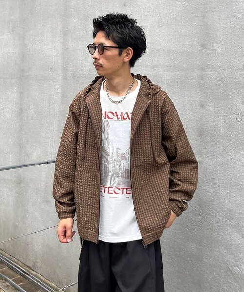 CIAOPANIC(チャオパニック)の「シアサッカーチェックフードブルゾン(パーカー・メンズ・ネイビー/ブラウン・LARGE/MEDIUM)」の11枚目の写真