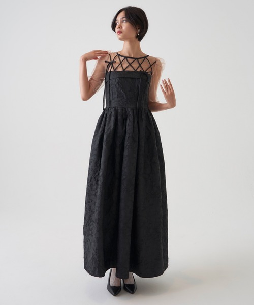 My shawty(マイシャウティー)の「ribbon motif jacquard dress(ドレス・レディース・ピンク/ブラック・FREE)」の1枚目の写真