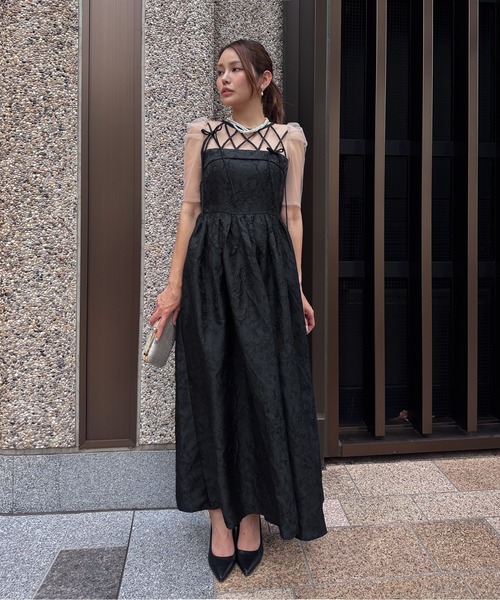 My shawty(マイシャウティー)の「ribbon motif jacquard dress(ドレス・レディース・ピンク/ブラック・FREE)」の5枚目の写真