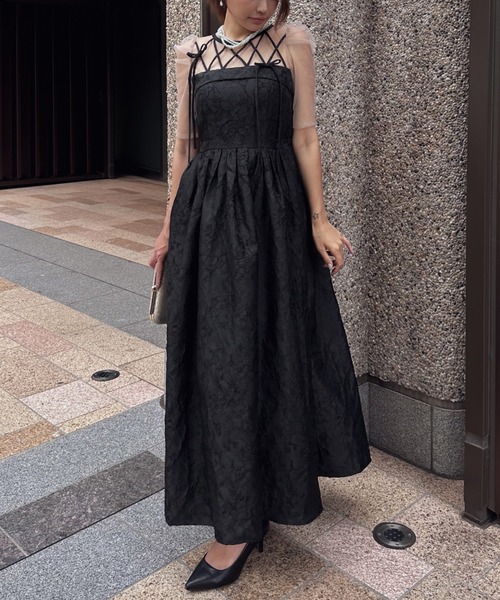 My shawty(マイシャウティー)の「ribbon motif jacquard dress(ドレス・レディース・ピンク/ブラック・FREE)」の7枚目の写真