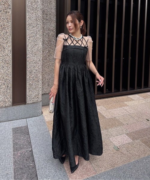 My shawty(マイシャウティー)の「ribbon motif jacquard dress(ドレス・レディース・ピンク/ブラック・FREE)」の3枚目の写真