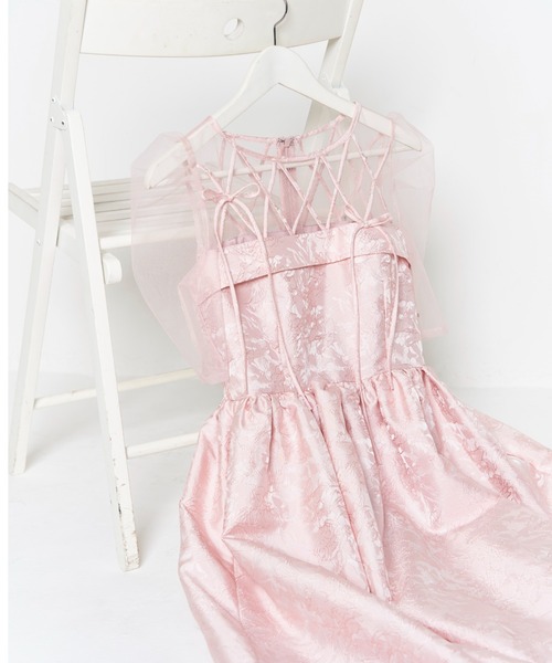 My shawty(マイシャウティー)の「ribbon motif jacquard dress(ドレス・レディース・ピンク/ブラック・FREE)」の16枚目の写真