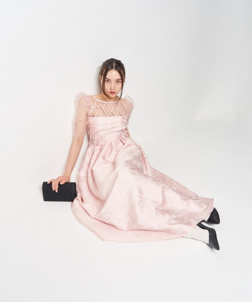 My shawty(マイシャウティー)の「ribbon motif jacquard dress(ドレス・レディース・ピンク/ブラック・FREE)」の8枚目の写真
