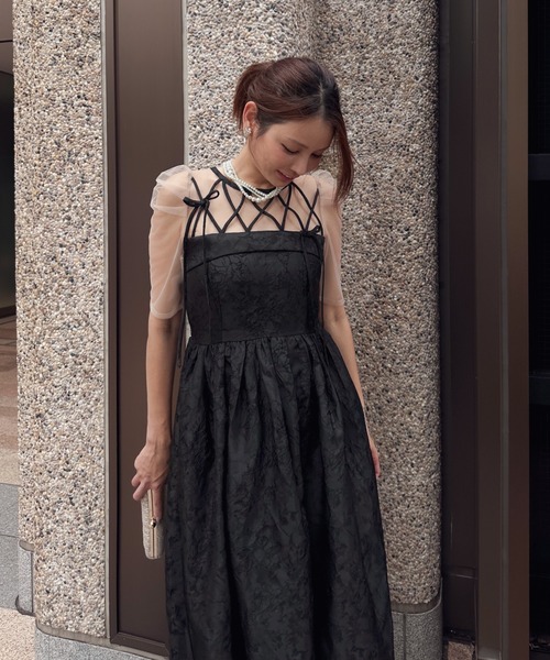 My shawty(マイシャウティー)の「ribbon motif jacquard dress(ドレス・レディース・ピンク/ブラック・FREE)」の6枚目の写真