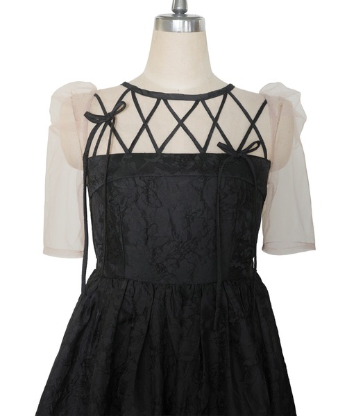 My shawty(マイシャウティー)の「ribbon motif jacquard dress(ドレス・レディース・ピンク/ブラック・FREE)」の15枚目の写真