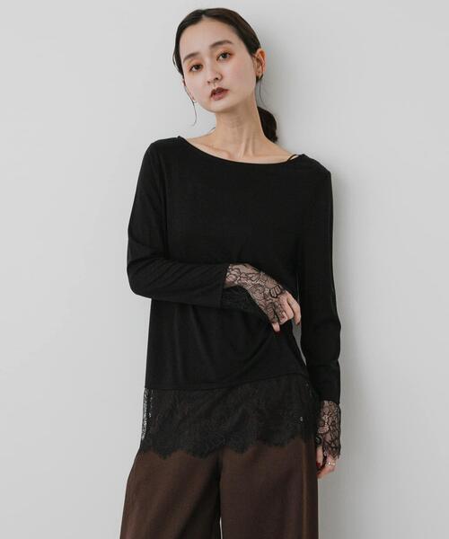 SENSE OF PLACE by URBAN RESEARCH(センスオブプレイスバイアーバンリサーチ)の「保湿レースヘムレイヤードカットソー(Tシャツ/カットソー・レディース・オフホワイト/グレー/ブラック・ONE)」の10枚目の写真