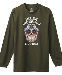 Ol' Basics(オール・ベーシックス) 長袖Tシャツ 死者の日 ドクロ 骸骨 プリント Tシャツ 長袖 トップス カットソー アメカジ カジュアル レディース ユニセックス