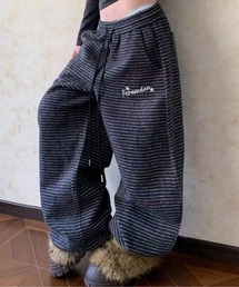 【26年秋冬新作】サイドロゴ刺繍 ボーダー ワイドスウェットパンツ