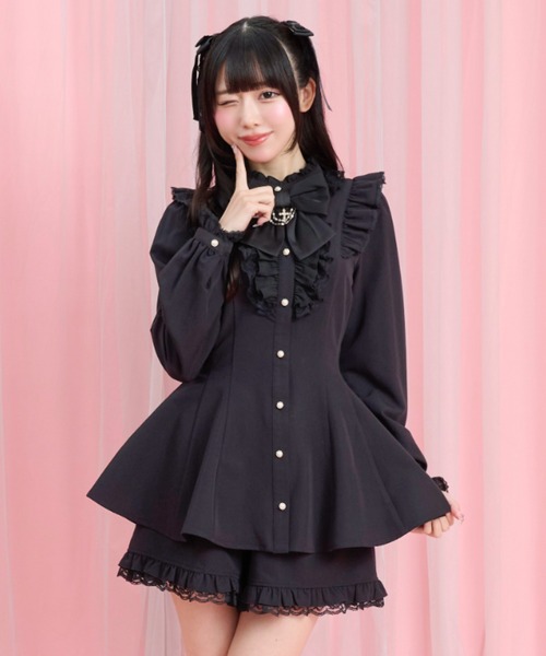 Secret Honey(シークレットハニー)の「アクセサリーリボンレースフリルセットアップ(セットアップ・レディース・ブラック/ブラックミックス/ブラック系その他/ワインレッド・MEDIUM)」の3枚目の写真