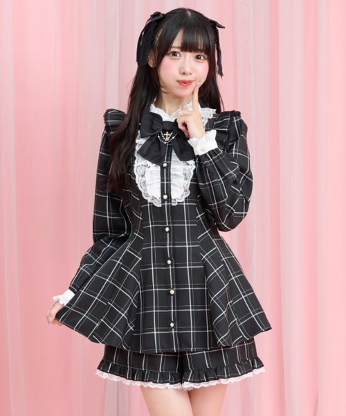 Secret Honey(シークレットハニー)の「アクセサリーリボンレースフリルセットアップ(セットアップ・レディース・ブラック/ブラックミックス/ブラック系その他/ワインレッド・MEDIUM)」の7枚目の写真
