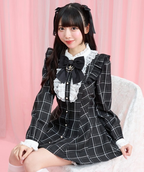 Secret Honey(シークレットハニー)の「アクセサリーリボンレースフリルセットアップ(セットアップ・レディース・ブラック/ブラックミックス/ブラック系その他/ワインレッド・MEDIUM)」の9枚目の写真