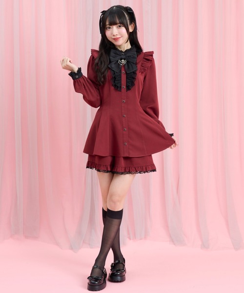 Secret Honey(シークレットハニー)の「アクセサリーリボンレースフリルセットアップ(セットアップ・レディース・ブラック/ブラックミックス/ブラック系その他/ワインレッド・MEDIUM)」の10枚目の写真