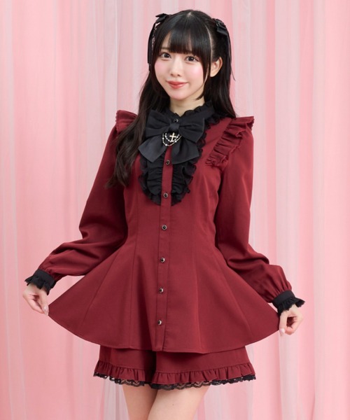 Secret Honey(シークレットハニー)の「アクセサリーリボンレースフリルセットアップ(セットアップ・レディース・ブラック/ブラックミックス/ブラック系その他/ワインレッド・MEDIUM)」の11枚目の写真