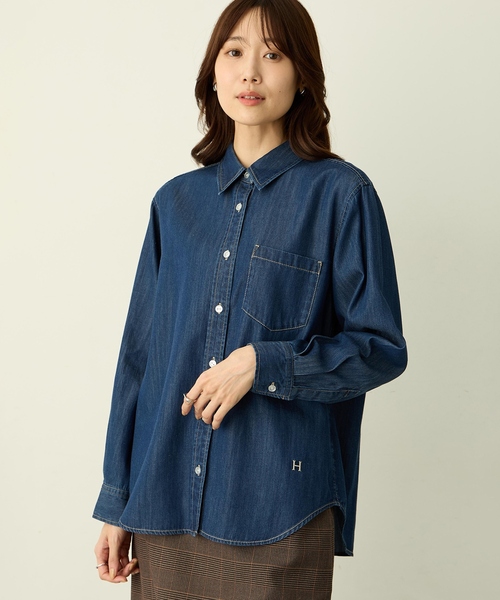Petit Honfleur(プチオンフルール)の「レギュラーカラーデニムシャツ(シャツ/ブラウス・レディース・ネイビー/ブルー・9号/11号/13号)」の10枚目の写真