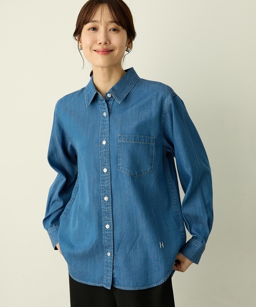 Petit Honfleur(プチオンフルール)の「レギュラーカラーデニムシャツ(シャツ/ブラウス・レディース・ネイビー/ブルー・9号/11号/13号)」の13枚目の写真