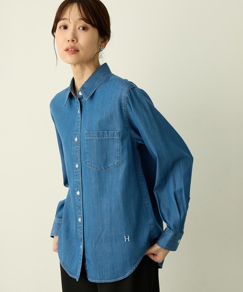 Petit Honfleur(プチオンフルール)の「レギュラーカラーデニムシャツ(シャツ/ブラウス・レディース・ネイビー/ブルー・9号/11号/13号)」の14枚目の写真
