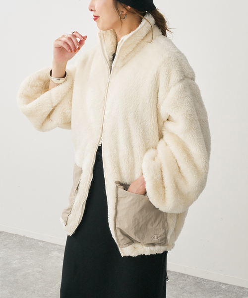 Spick & Span(スピックアンドスパン)の「《別注 / 》Champion / チャンピオン*SS ボアブルゾン(ブルゾン・レディース・ブラウン/ホワイト/ブラック・FREE)」の2枚目の写真