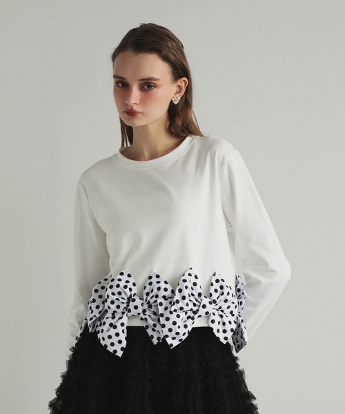 MERAKI(メラキ)の「リボンヘムカットトップス(その他トップス・レディース・ホワイト/ブラック系その他/ブラック/ホワイト系その他・FREE)」の1枚目の写真