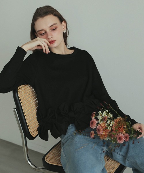 MERAKI(メラキ)の「リボンヘムカットトップス(その他トップス・レディース・ホワイト/ブラック系その他/ブラック/ホワイト系その他・FREE)」の3枚目の写真