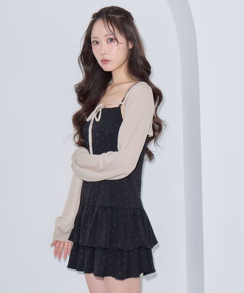 MAJESTIC LEGON（マジェスティックレゴン）の「ボレロセットキラキラミニキャミワンピ（ワンピース・レディース・ブラック/ベージュ/ブラウン・MEDIUM）」の2枚目の写真
