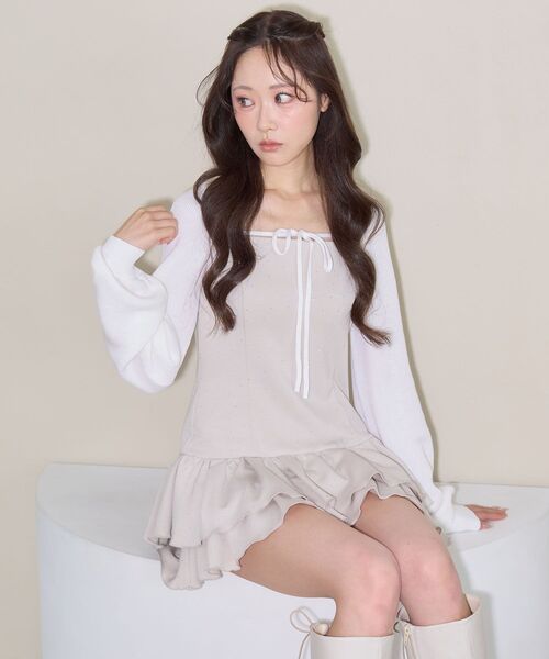 MAJESTIC LEGON（マジェスティックレゴン）の「ボレロセットキラキラミニキャミワンピ（ワンピース・レディース・ブラック/ベージュ/ブラウン・MEDIUM）」の8枚目の写真