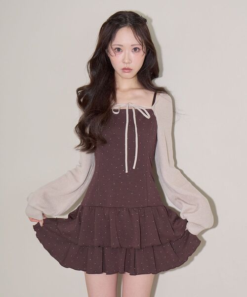 MAJESTIC LEGON（マジェスティックレゴン）の「ボレロセットキラキラミニキャミワンピ（ワンピース・レディース・ブラック/ベージュ/ブラウン・MEDIUM）」の18枚目の写真