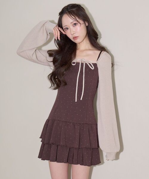 MAJESTIC LEGON（マジェスティックレゴン）の「ボレロセットキラキラミニキャミワンピ（ワンピース・レディース・ブラック/ベージュ/ブラウン・MEDIUM）」の19枚目の写真