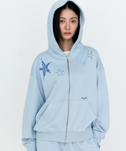 MONGDOL(モンドル)の「スターグラフィック フーディー ジップアップ スカイブルー MDTS102SKYBLUE(パーカー・レディース・その他・F)」の2枚目の写真