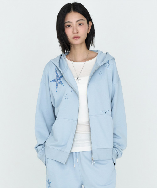 MONGDOL(モンドル)の「スターグラフィック フーディー ジップアップ スカイブルー MDTS102SKYBLUE(パーカー・レディース・その他・F)」の3枚目の写真