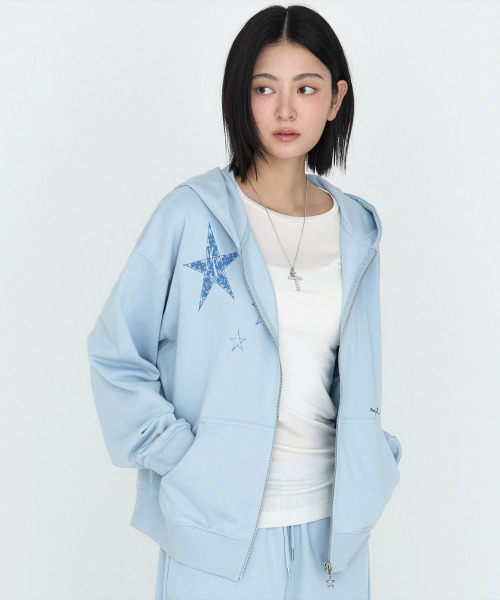 MONGDOL(モンドル)の「スターグラフィック フーディー ジップアップ スカイブルー MDTS102SKYBLUE(パーカー・レディース・その他・F)」の4枚目の写真