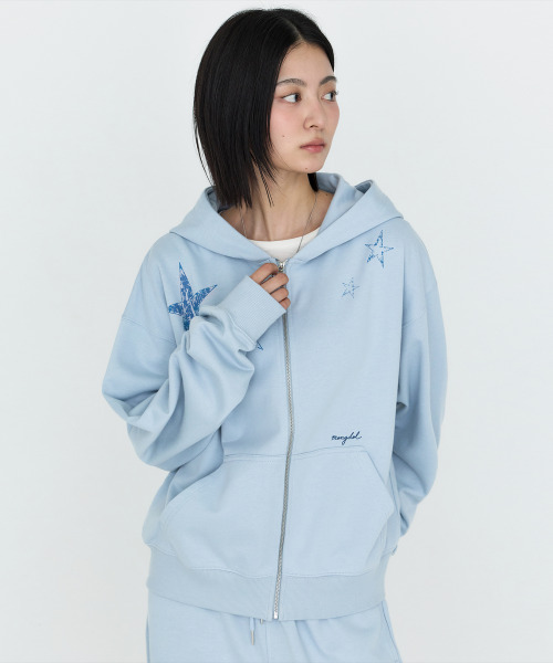 MONGDOL(モンドル)の「スターグラフィック フーディー ジップアップ スカイブルー MDTS102SKYBLUE(パーカー・レディース・その他・F)」の5枚目の写真