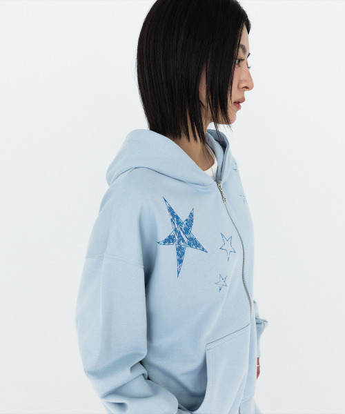 MONGDOL(モンドル)の「スターグラフィック フーディー ジップアップ スカイブルー MDTS102SKYBLUE(パーカー・レディース・その他・F)」の6枚目の写真