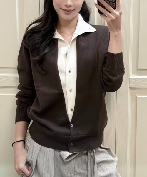 FreeZone(フリーゾーン)の「2 ピース風 ニットカーディガン(ニット/セーター・メンズ・ブラウン/ブラック/グレー・F)」の18枚目の写真